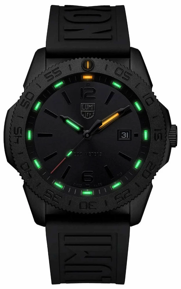 Luminox Pacific Diver Ion Plated Steel Black Dial Black Rubber Strap Date Quartz Mens Watch XS.3121.BO.1