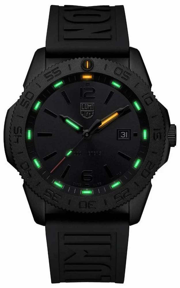 Luminox Pacific Diver Ion Plated Steel Black Dial Black Rubber Strap Date Quartz Mens Watch XS.3121.BO.1
