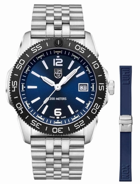 Luminox Pacific Diver Ripple Stainless Steel Blue Dial Interchangeable Blue Rubber Strap Date Divers Quartz Mens Watch XS.3123M.SET.1