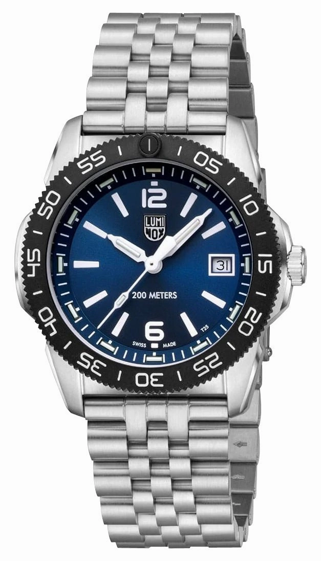 Luminox Pacific Diver Ripple Stainless Steel Blue Dial Interchangeable Blue Rubber Strap Date Divers Quartz Mens Watch XS.3123M.SET.1