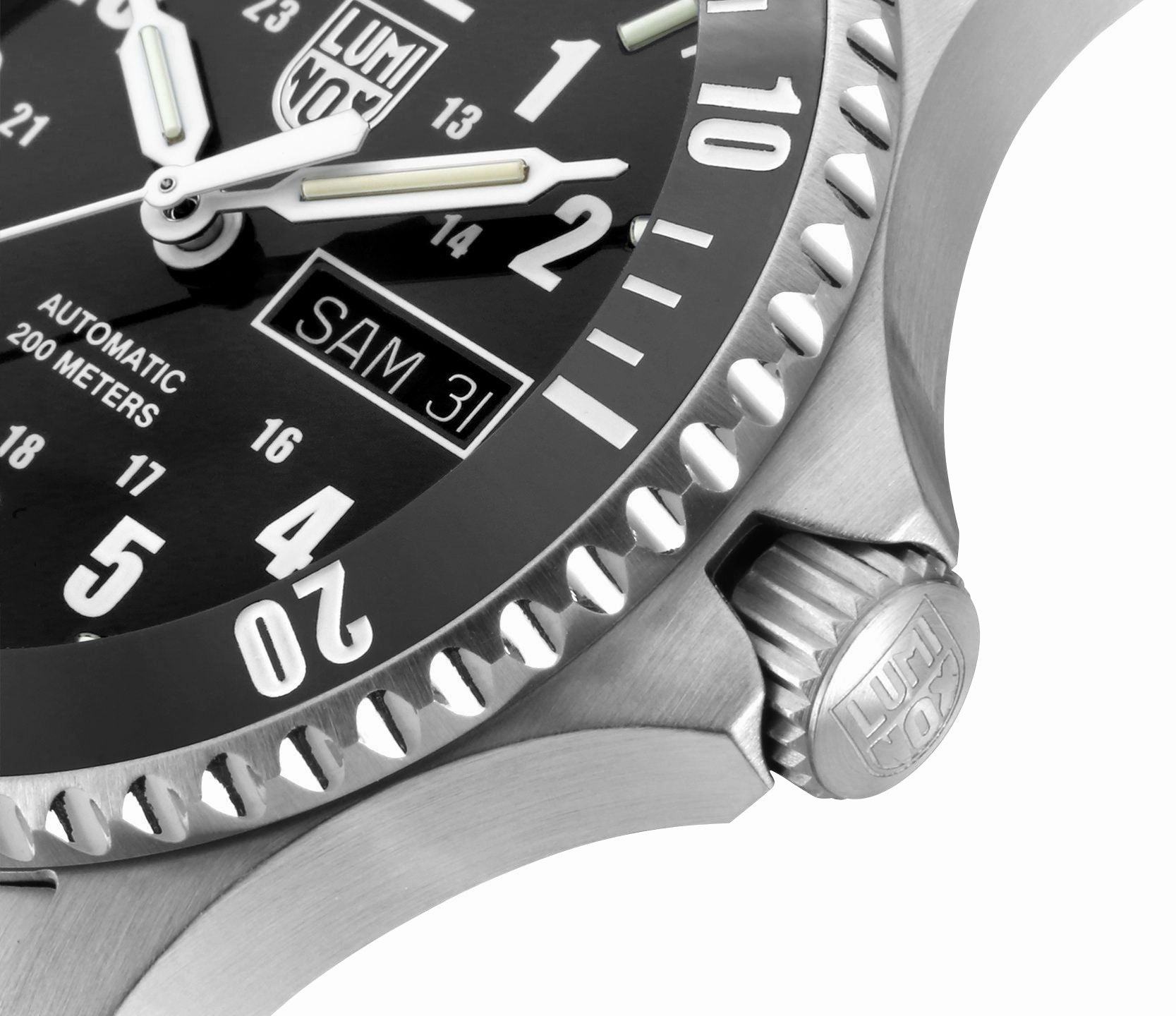 Luminox Sport Timer Automatic Stainless Steel Black Dial Black Leather Strap Day/Date Divers Mens Watch XS.0921