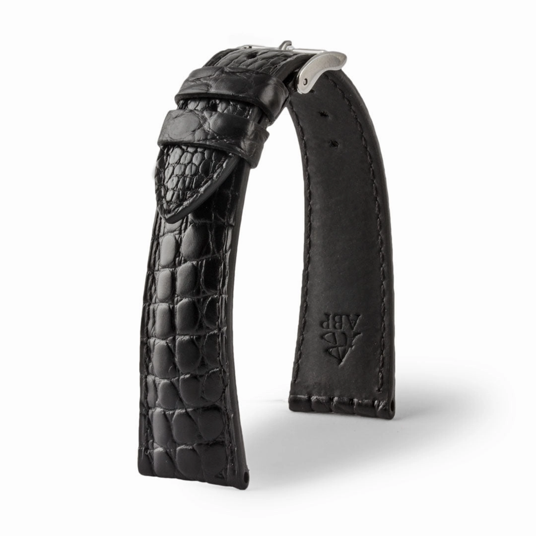 Luxury classic "Essentials" watch band - Genuine round scales alligator (black, brown, grey, blue)