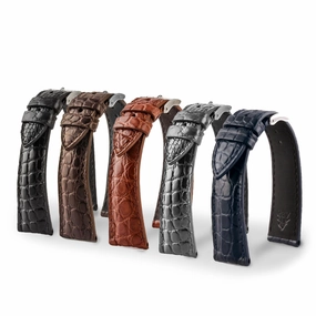 Luxury classic "Essentials" watch band - Genuine round scales alligator (black, brown, grey, blue)