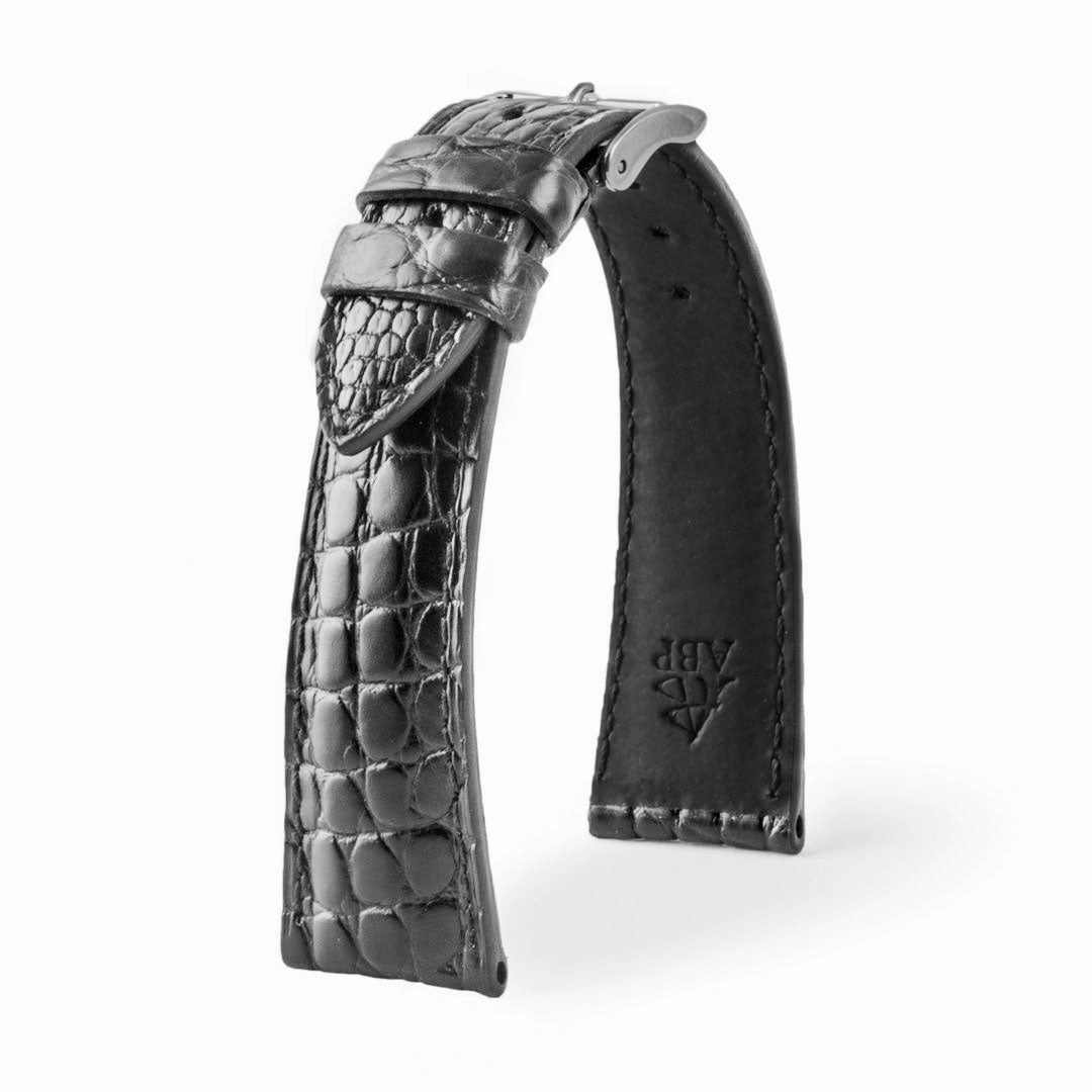 Luxury classic "Essentials" watch band - Genuine round scales alligator (black, brown, grey, blue)