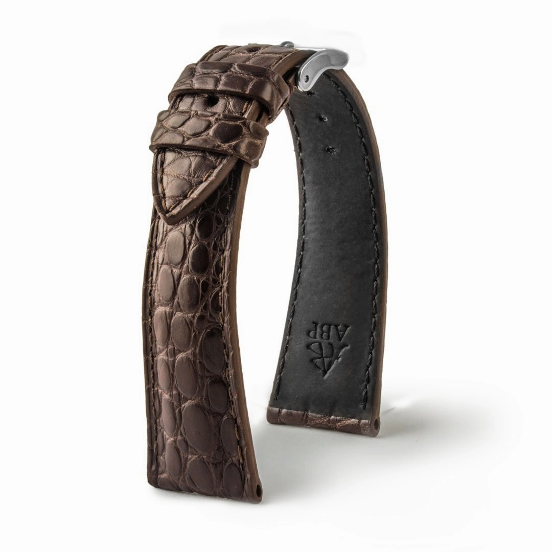 Luxury classic "Essentials" watch band - Genuine round scales alligator (black, brown, grey, blue)