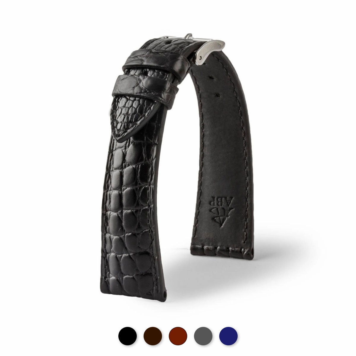 Luxury classic "Essentials" watch band - Genuine round scales alligator (black, brown, grey, blue)