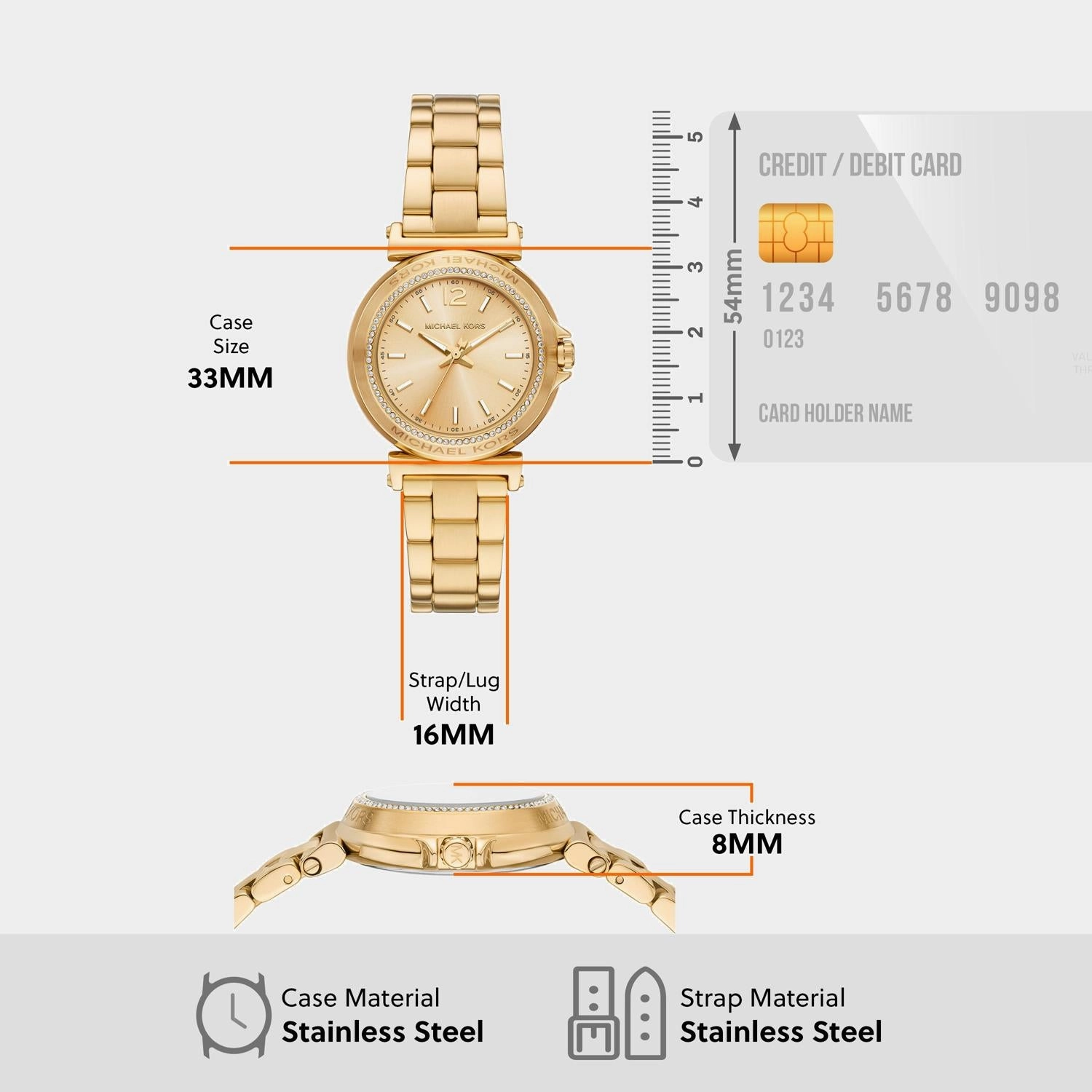Maren Women Quartz Gold Dial Analog Stainless Steel Watch MK7516