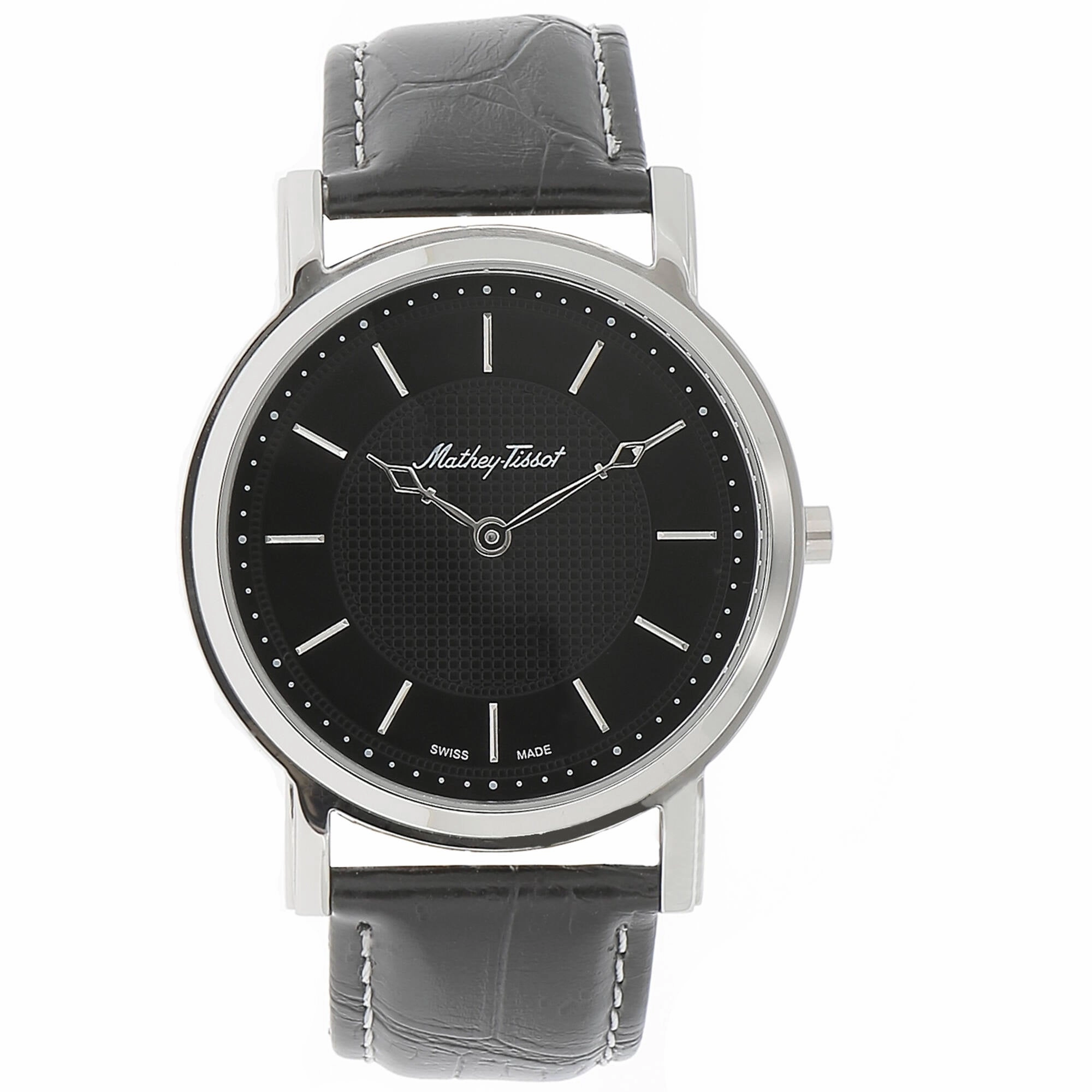 Mathey Tissot Men's Watch - City Steel Case Black Dial Leather Strap | H611252AN