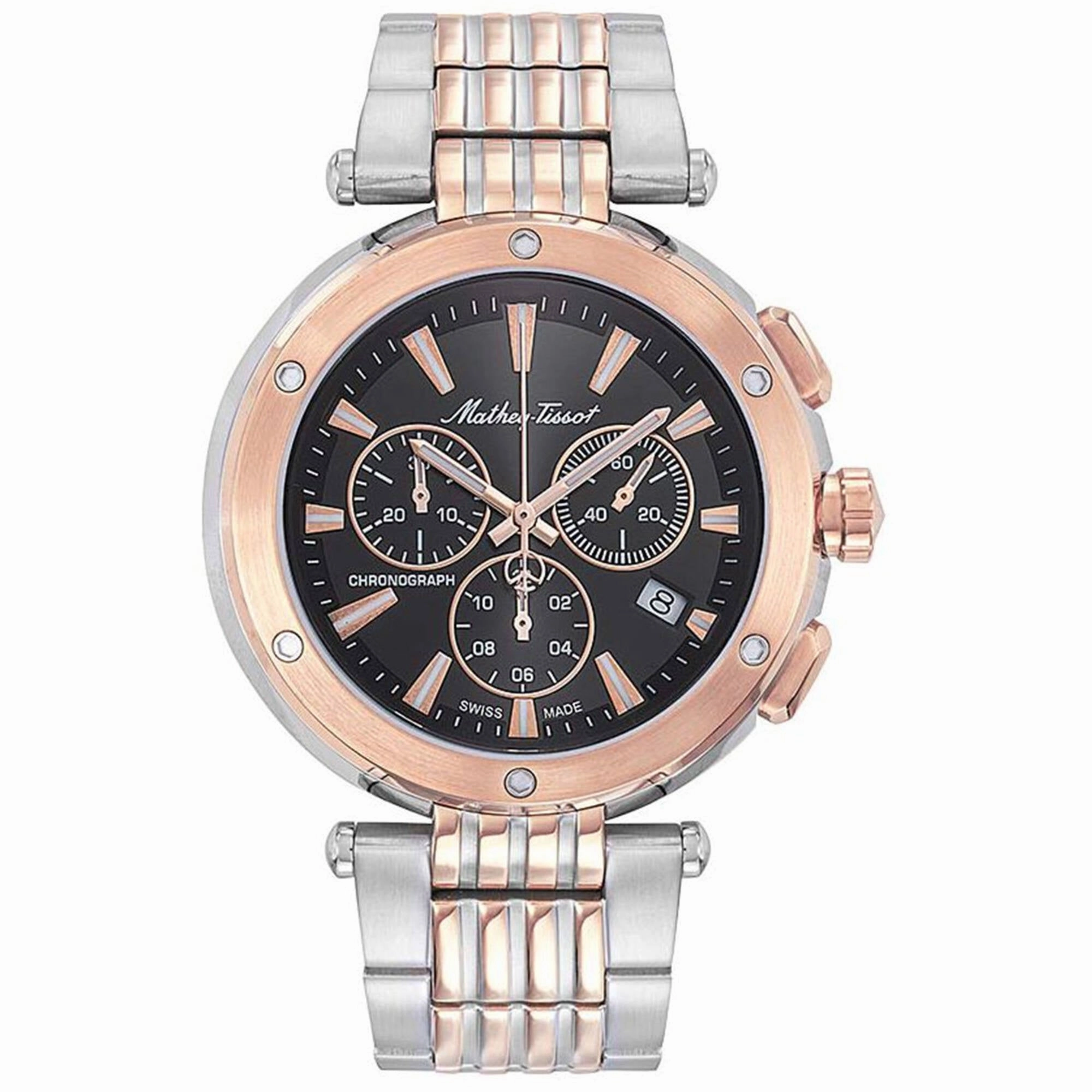 Mathey Tissot Men's Watch - Neptune Chrono Black Dial Two Tone Bracelet | H912CHRN