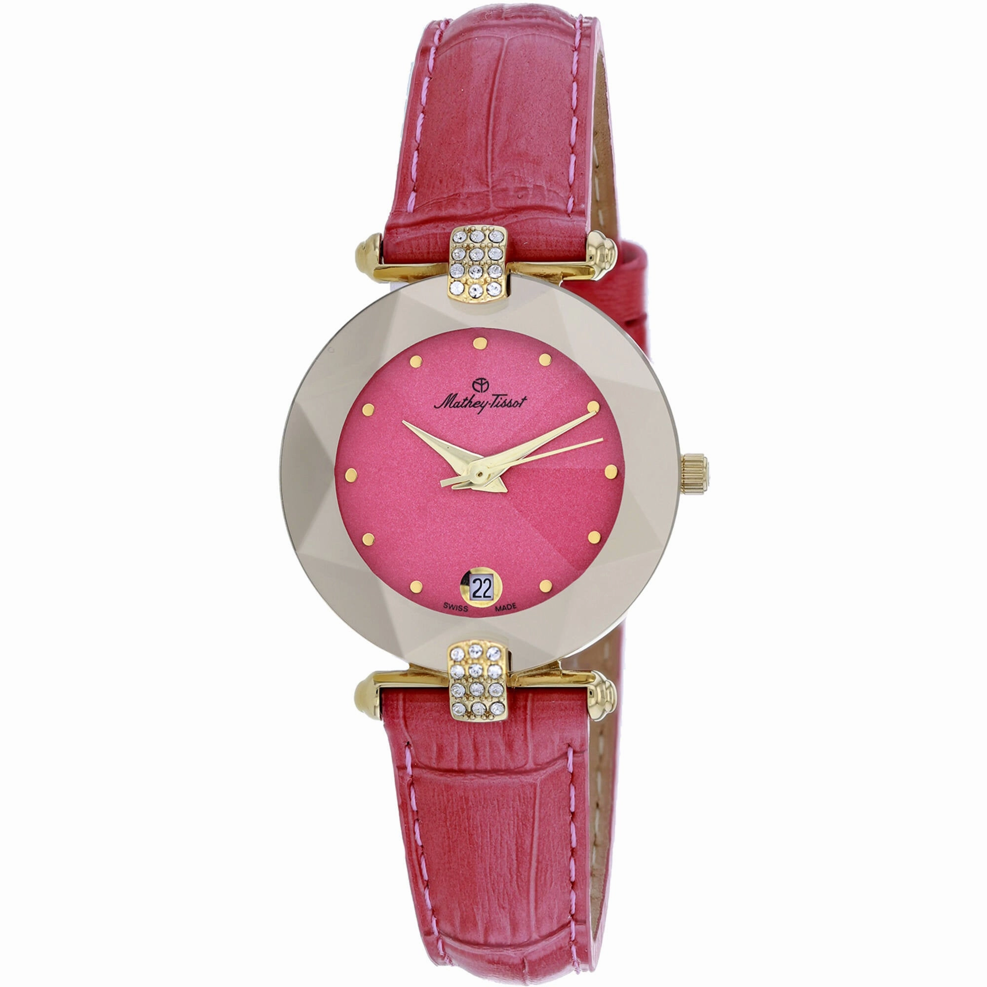 Mathey Tissot Women's Watch - Pyramide Quartz Pink Dial Leather Strap | P317F