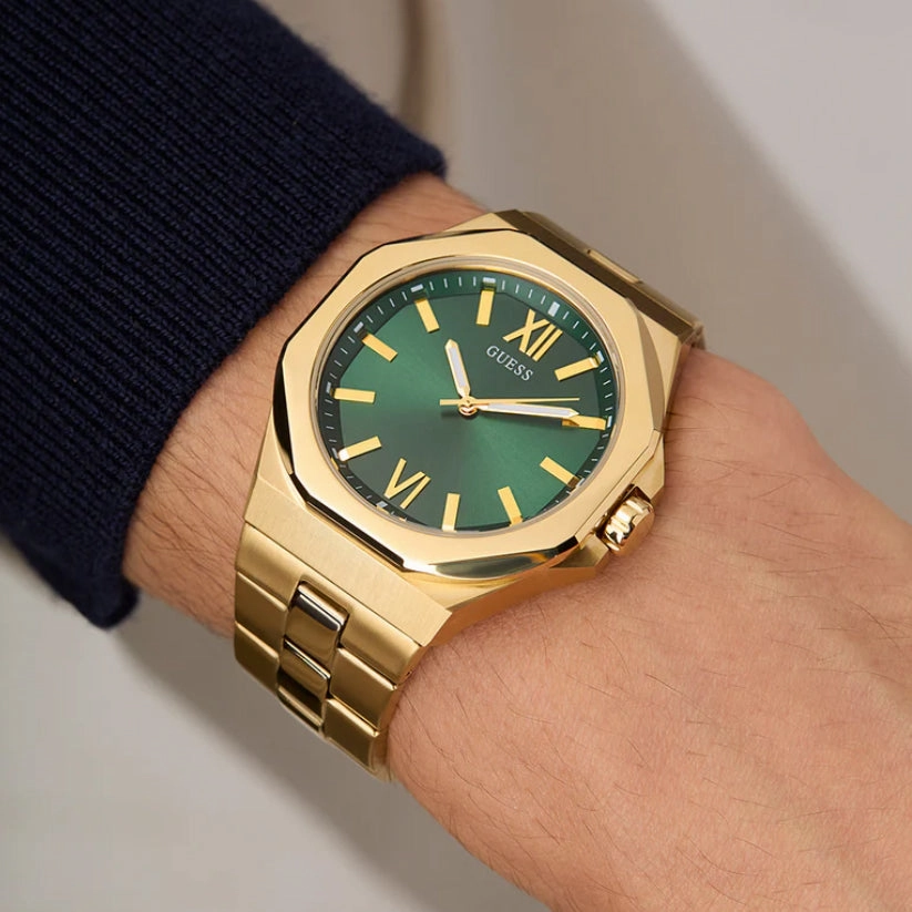 Men Quartz Green Dial Analog Stainless Steel Watch GW0849G2