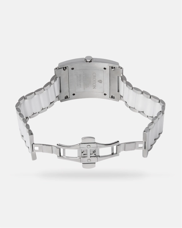Men's Swiss Quartz White Ceramic & Stainless Steel Rectangular Dress Watch