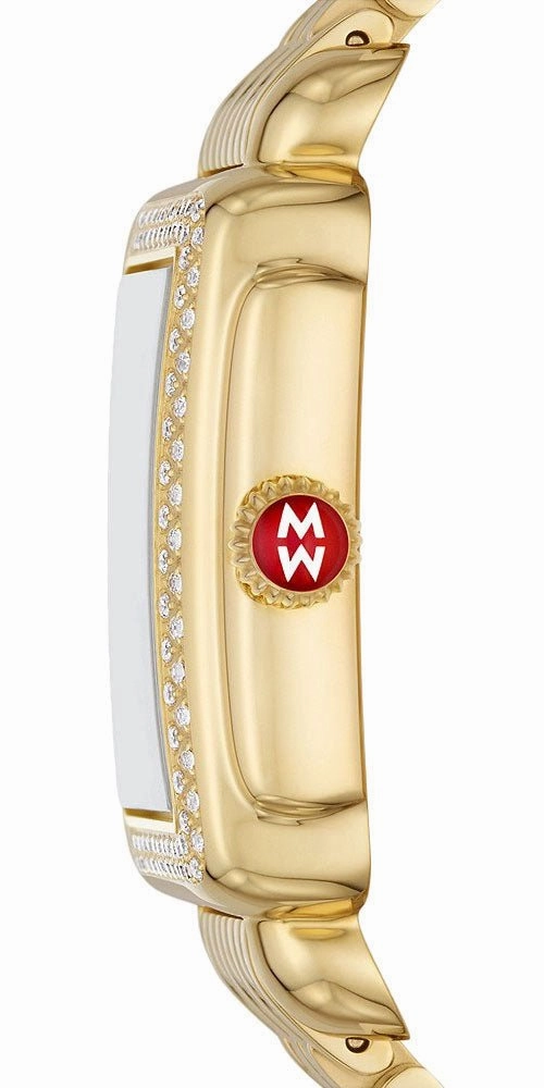 Michele Deco Madison 18K Gold-Plated Steel Diamonds Silver Dial Date Rectangle Womens Watch MWW06T000161