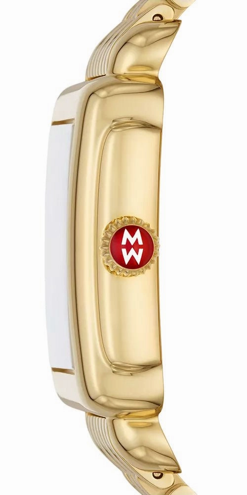 Michele Deco Madison Mid Gold Plated Steel Diamonds Silver Dial Date Rectangle Womens Watch MWW06G000014