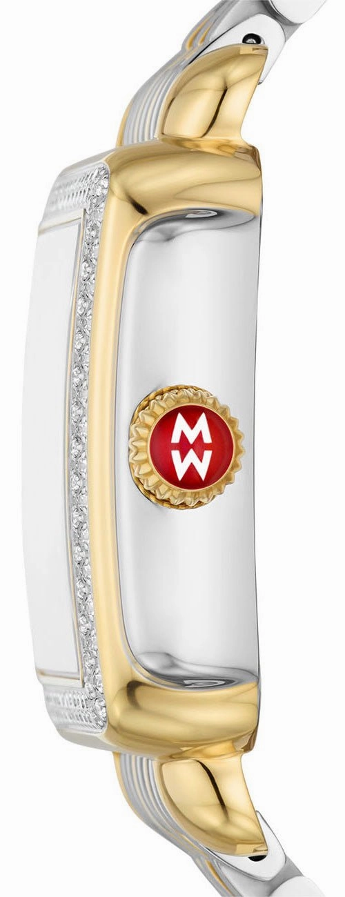 Michele Deco Madison Two-Tone Steel Diamonds Pink Mother-of-Pearl Dial Date Rectangle Womens Watch MWW06T000266