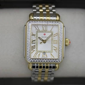 Michele Deco Madison Two-Tone Steel Diamonds Silver Dial Date Rectangle Womens Watch MWW06T000144