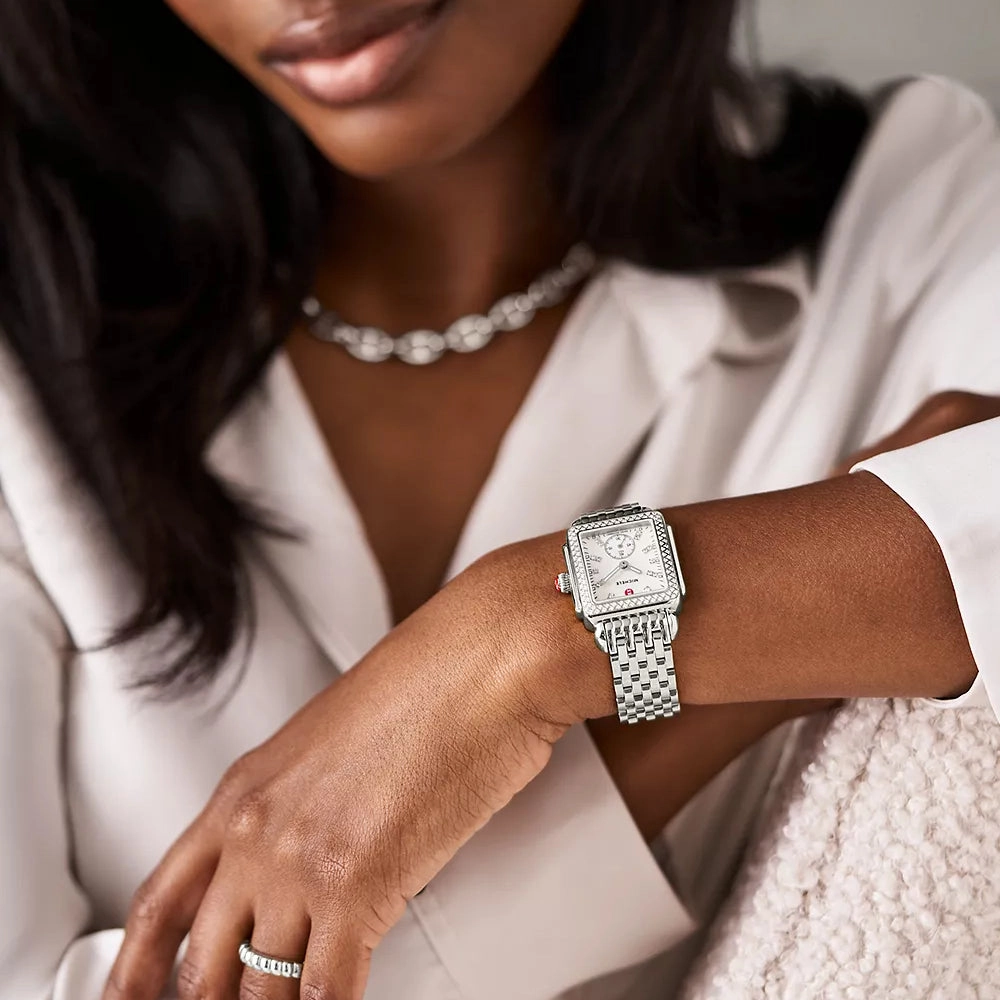 Michele Deco Mid Diamond Stainless Steel Watch