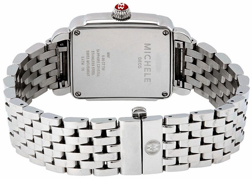 Michele Deco Mid Stainless Steel Mother-of-Pearl Dial Diamond Rectangle Womens Watch MWW06V000002