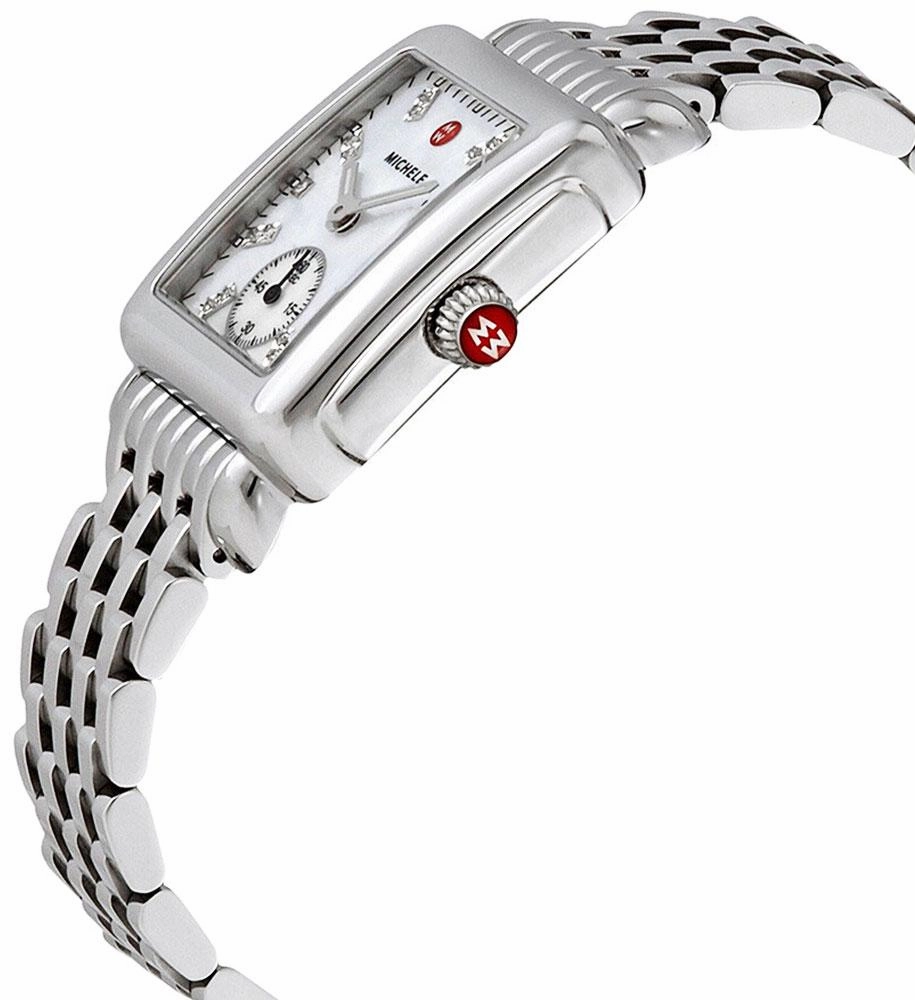 Michele Deco Mid Stainless Steel Mother-of-Pearl Dial Diamond Rectangle Womens Watch MWW06V000002