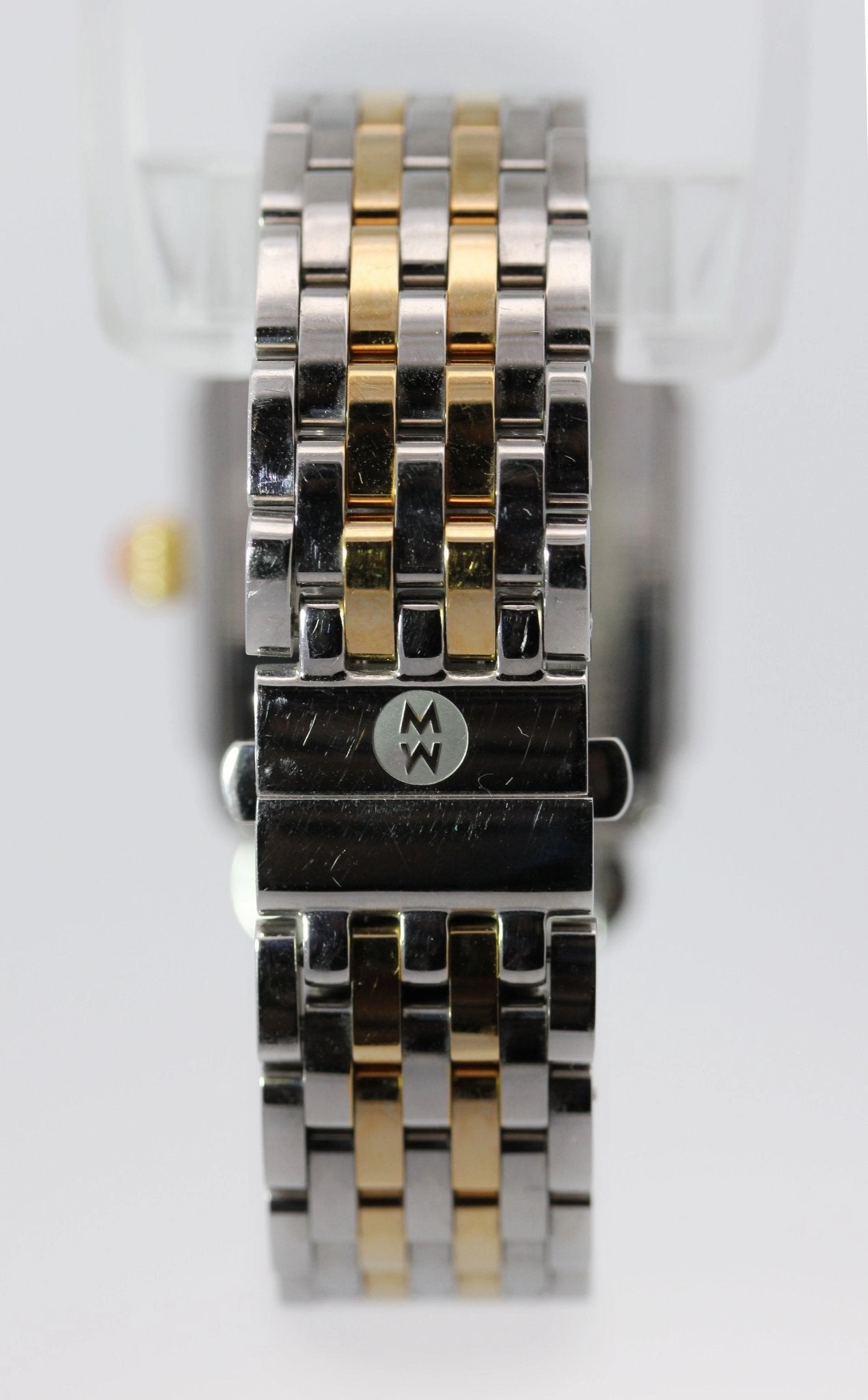 Michele Deco Mid Two-Tone Steel Diamond Mother of Pearl Dial Rectangle Womens Watch MWW06V000042