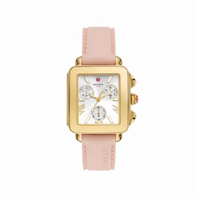 Michele Deco Sport Chronograph 18k Gold-Plated Ballet Pink Silicone Watch