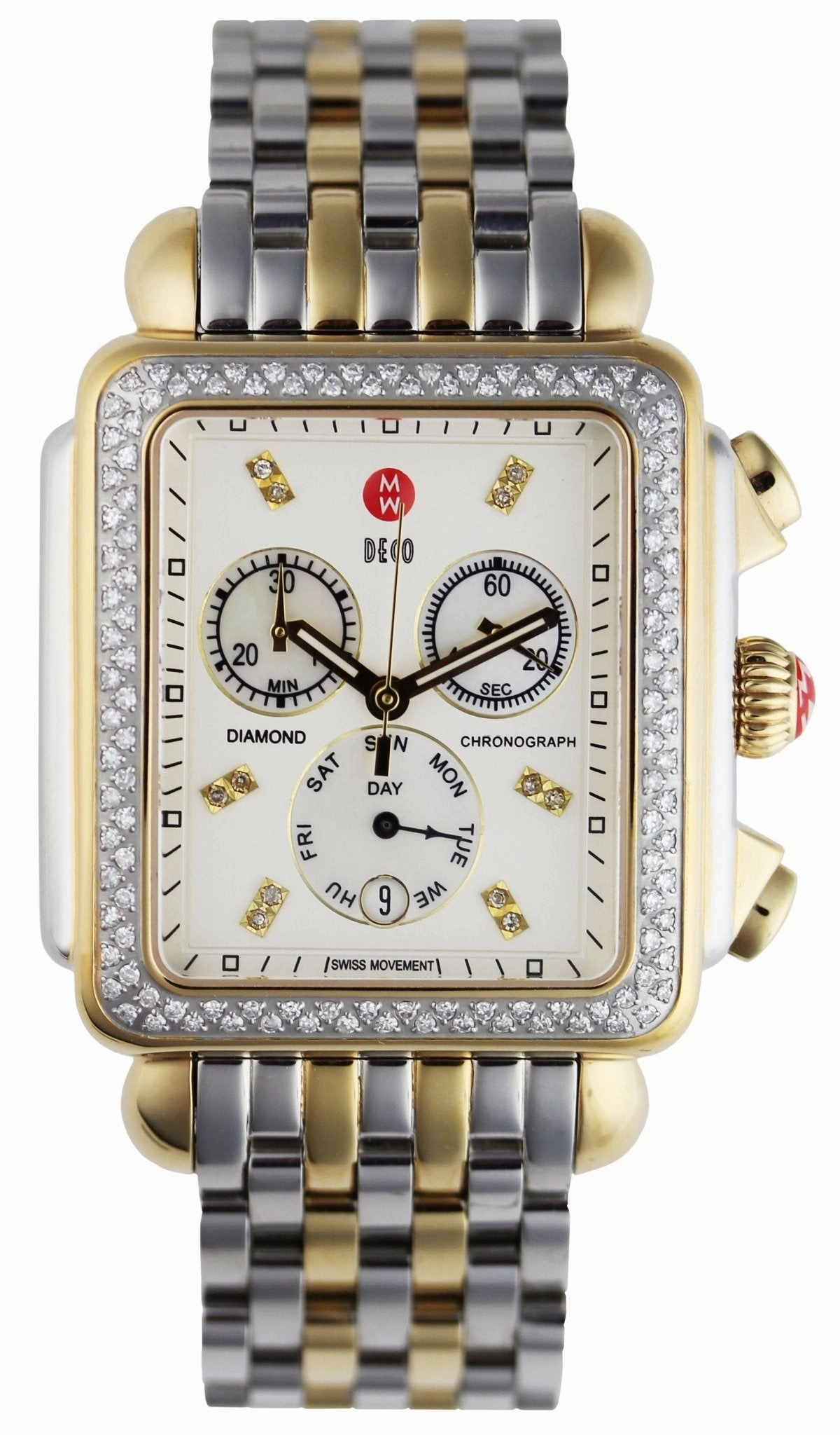 Michele Deco XL Diamond Chronograph Day/Date Two-Tone Stainless Steel Womens Watch MWW06Z000013