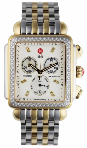 Michele Deco XL Diamond Chronograph Day/Date Two-Tone Stainless Steel Womens Watch MWW06Z000013