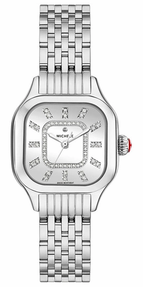 Michele Meggie Stainless Steel Square Silver Mirror Dial Diamonds Womens Watch MWW33B000012