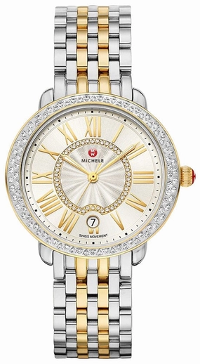 Michele Serein Mid Two-Tone Stainless Steel Diamonds Silver Dial Date Womens Watch Special Edition MWW21B000138
