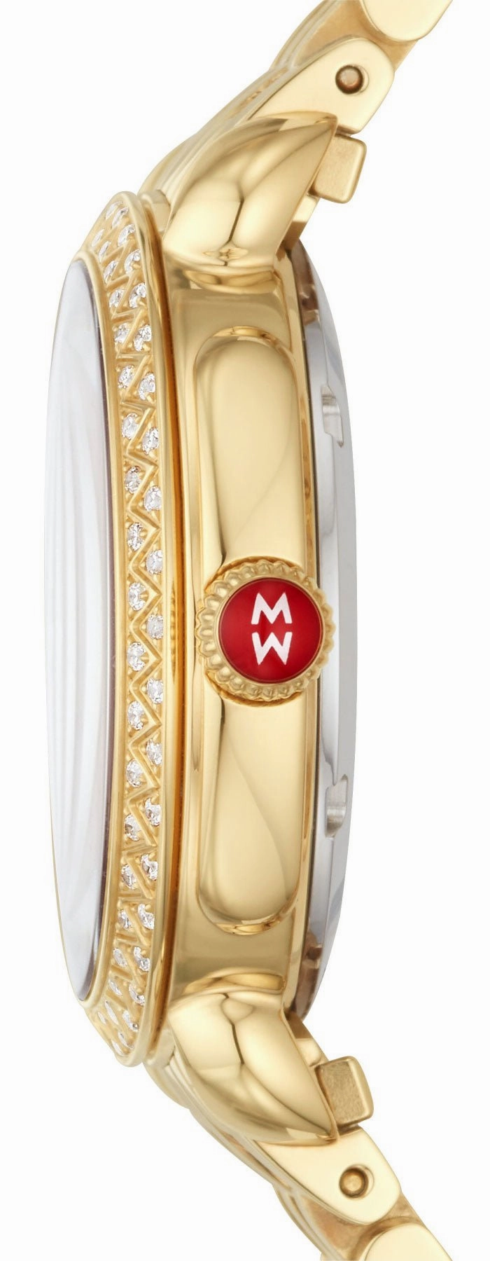 Michele Sidney Classic 18K Gold-Plated Steel Mother-of-Pearl Dial Diamonds Womens Watch MWW30B000004
