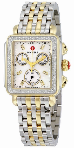 Michele Signature Deco Chronograph Day/Date Two-Tone Stainless Steel & Diamond Womens Watch MWW06P000108