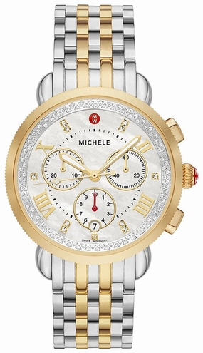 Michele Sport Sail Chronograph Diamonds Mother of Pearl Dial Date Two-Tone Stainless Steel Womens Watch MWW01C000142
