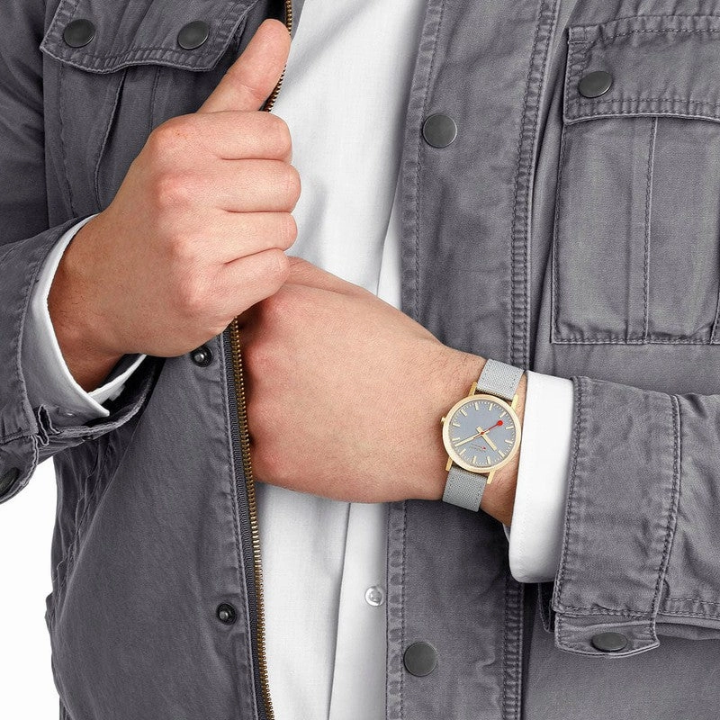 Mondaine Classic Good Gray Textile Analogue Watch 36mm