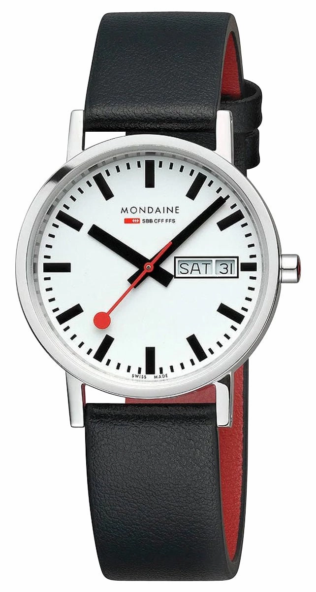 Mondaine Classic Stainless Steel White Dial Black Vegan Leather Strap Day/Date Quartz Unisex Watch A667.30314.11SBB