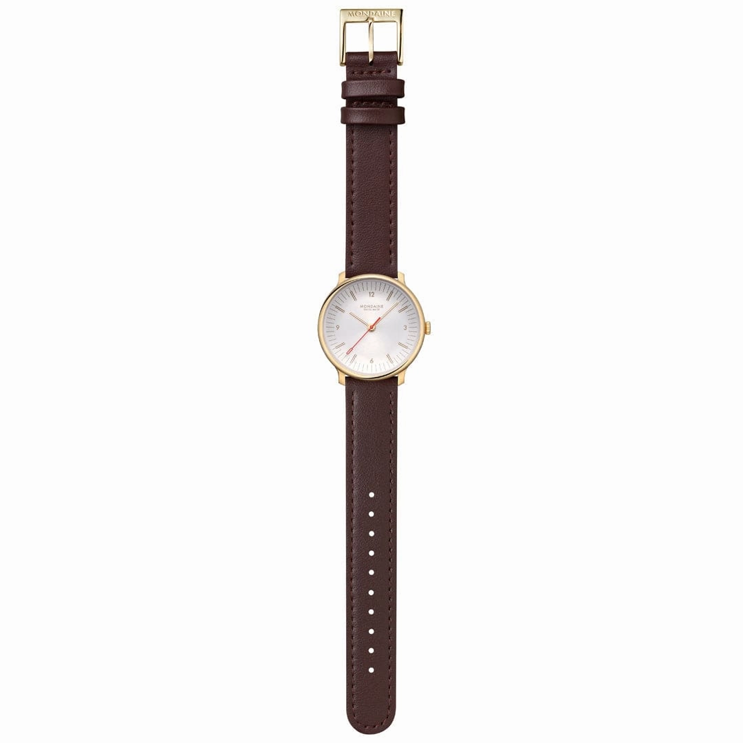 Mondaine Doppio White Dial Brown Vegan Grape Leather Watch MLE.33110.LGV