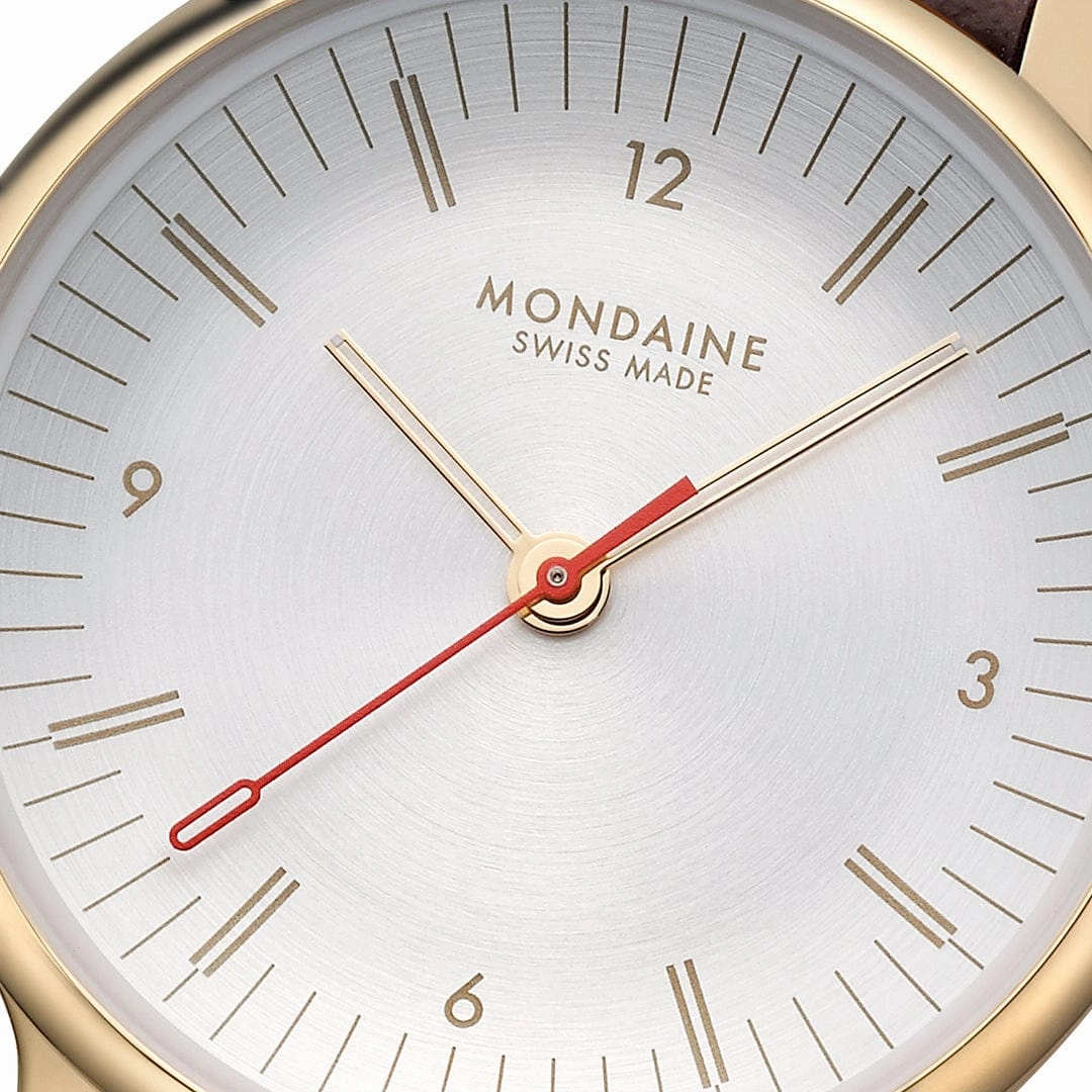 Mondaine Doppio White Dial Brown Vegan Grape Leather Watch MLE.33110.LGV