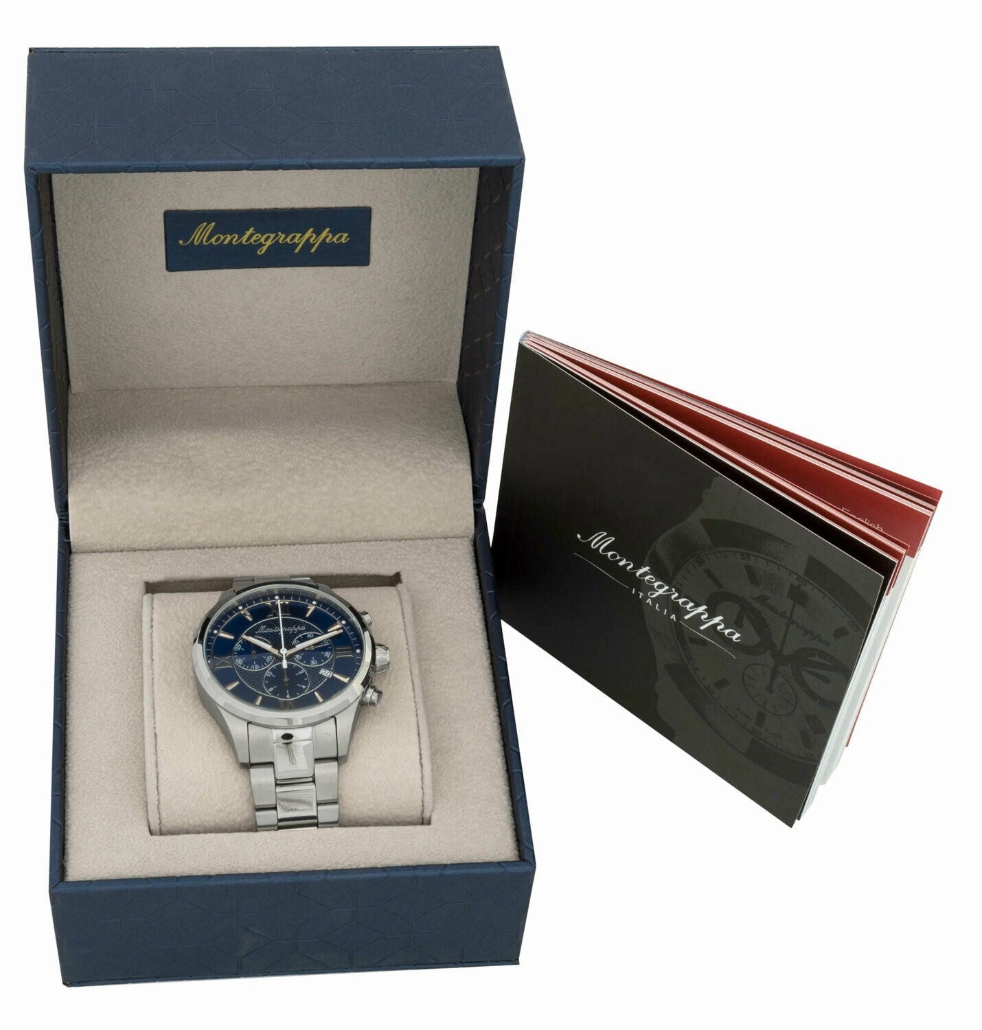 Montegrappa Fortuna Chronograph Blue Dial Stainless Steel Quartz Men's Watch Date IDFOWCID