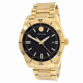 Movado Men's Quartz Watch - Sport Black Dial Yellow Gold Tone Bracelet | 0607436