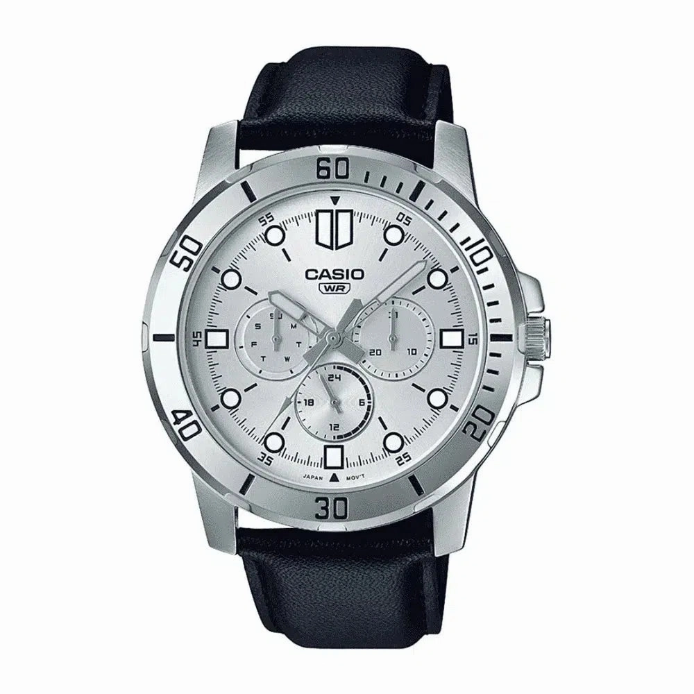 MTP-VD300L-7E Black Leather Watch for Men