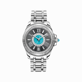 Mystic Island Watch with white stones and simulated turquoise silver