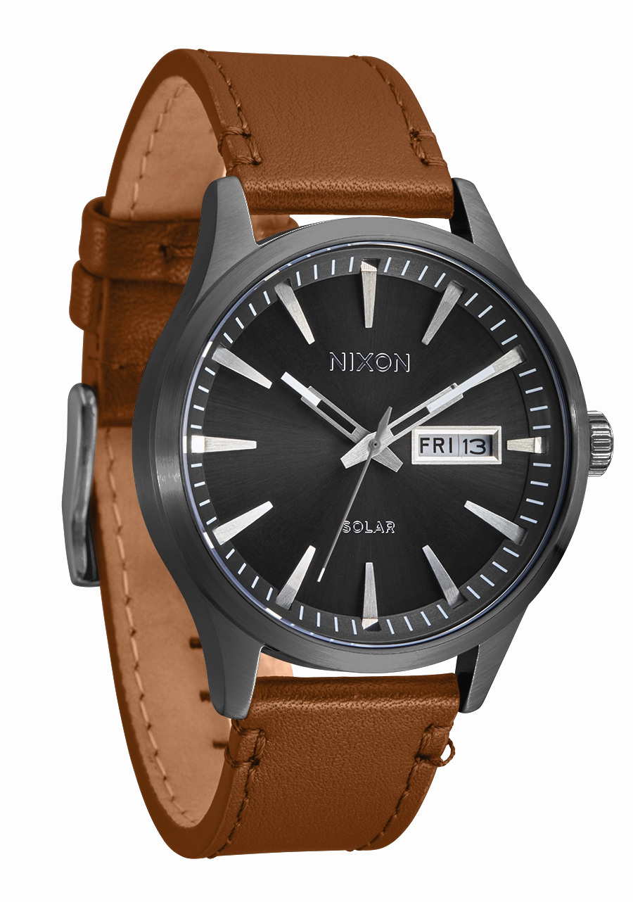 Nixon Sentry Solar Leather Gunmetal Dial Mens Watch A1347-131-00