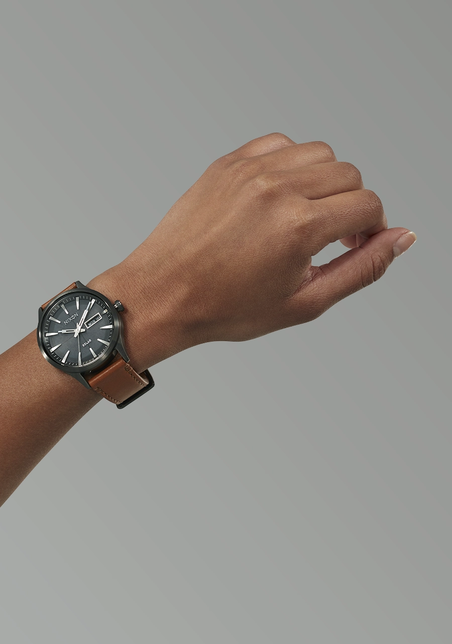 Nixon Sentry Solar Leather Gunmetal Dial Mens Watch A1347-131-00