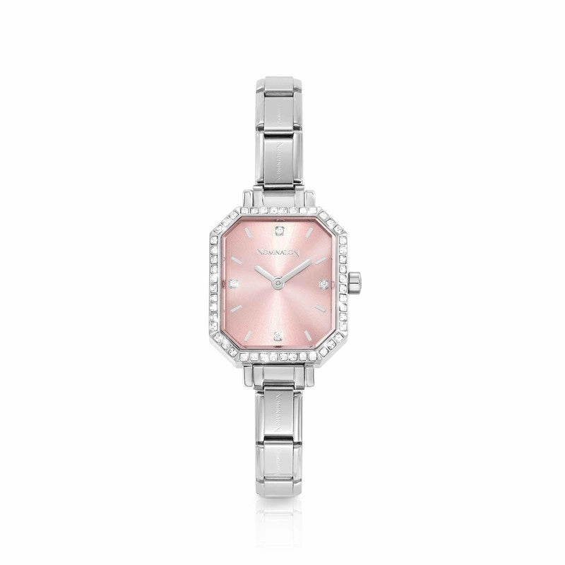 Nomination Composable Paris Watch, Pink Rectangular, Cubic Zirconia, Stainless Steel