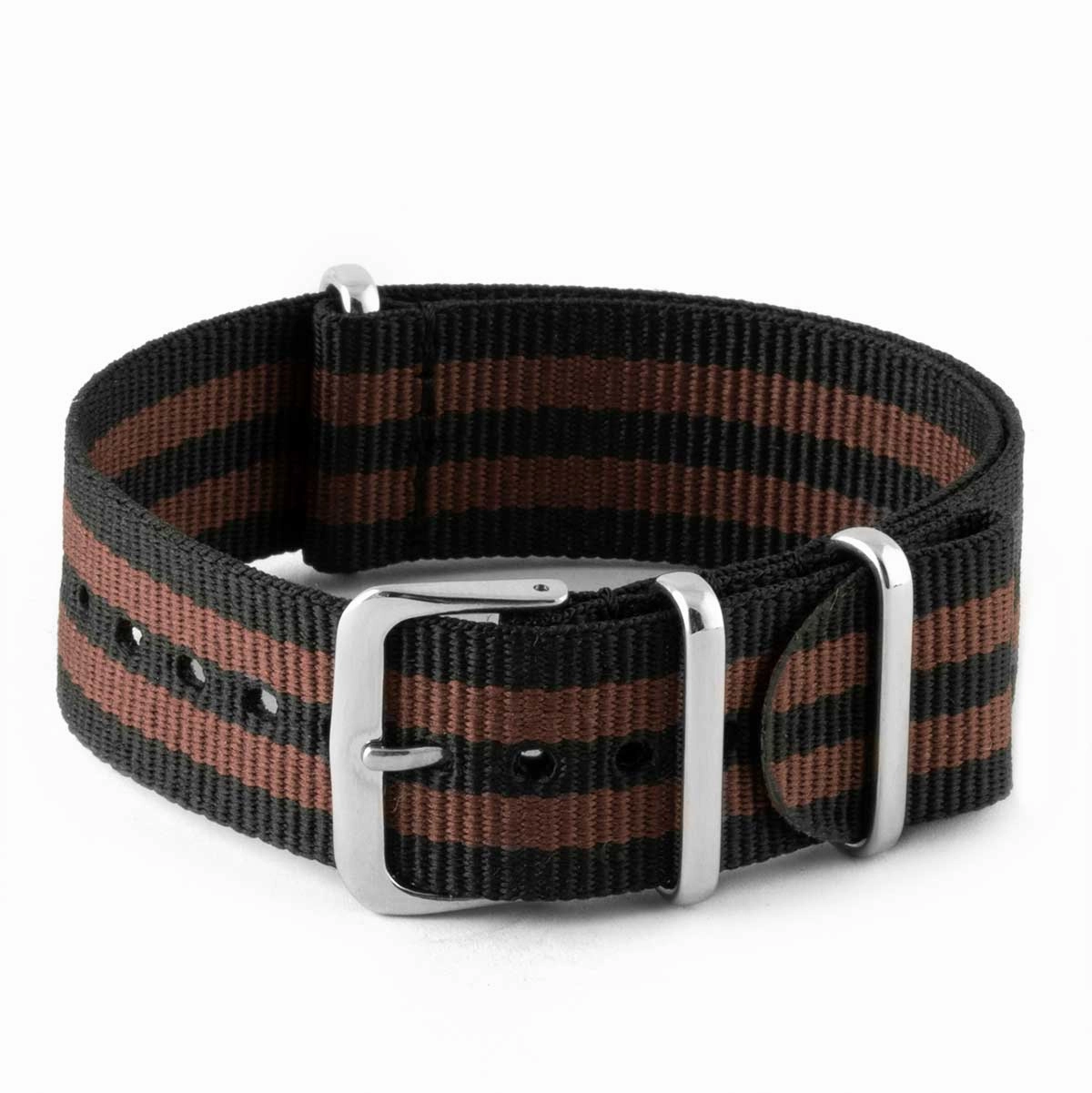 Nylon / fabric nato strap - 2 colors stripes (black, brown, grey, blue, red, white, yellow, beige)