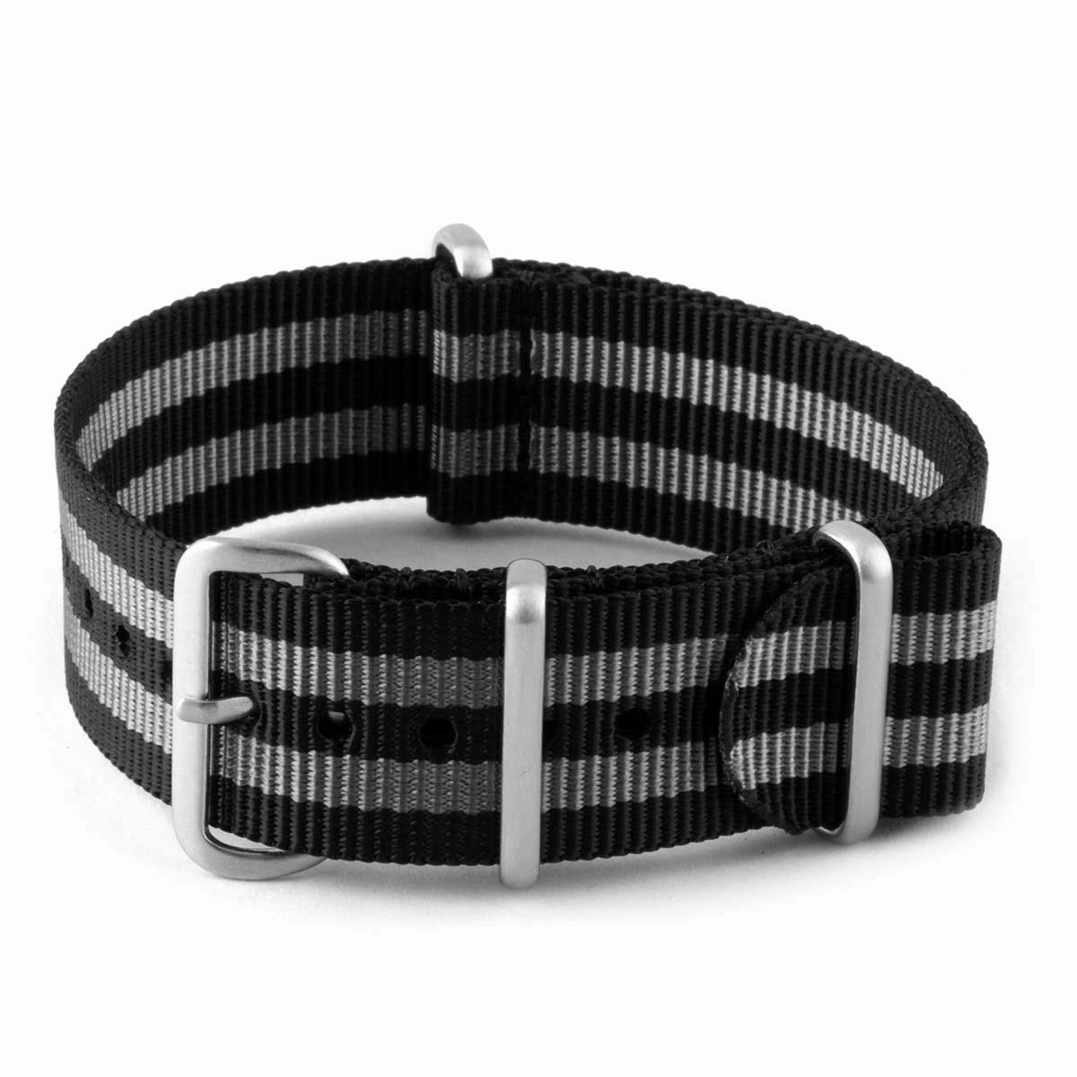 Nylon / fabric nato strap - 2 colors stripes (black, brown, grey, blue, red, white, yellow, beige)