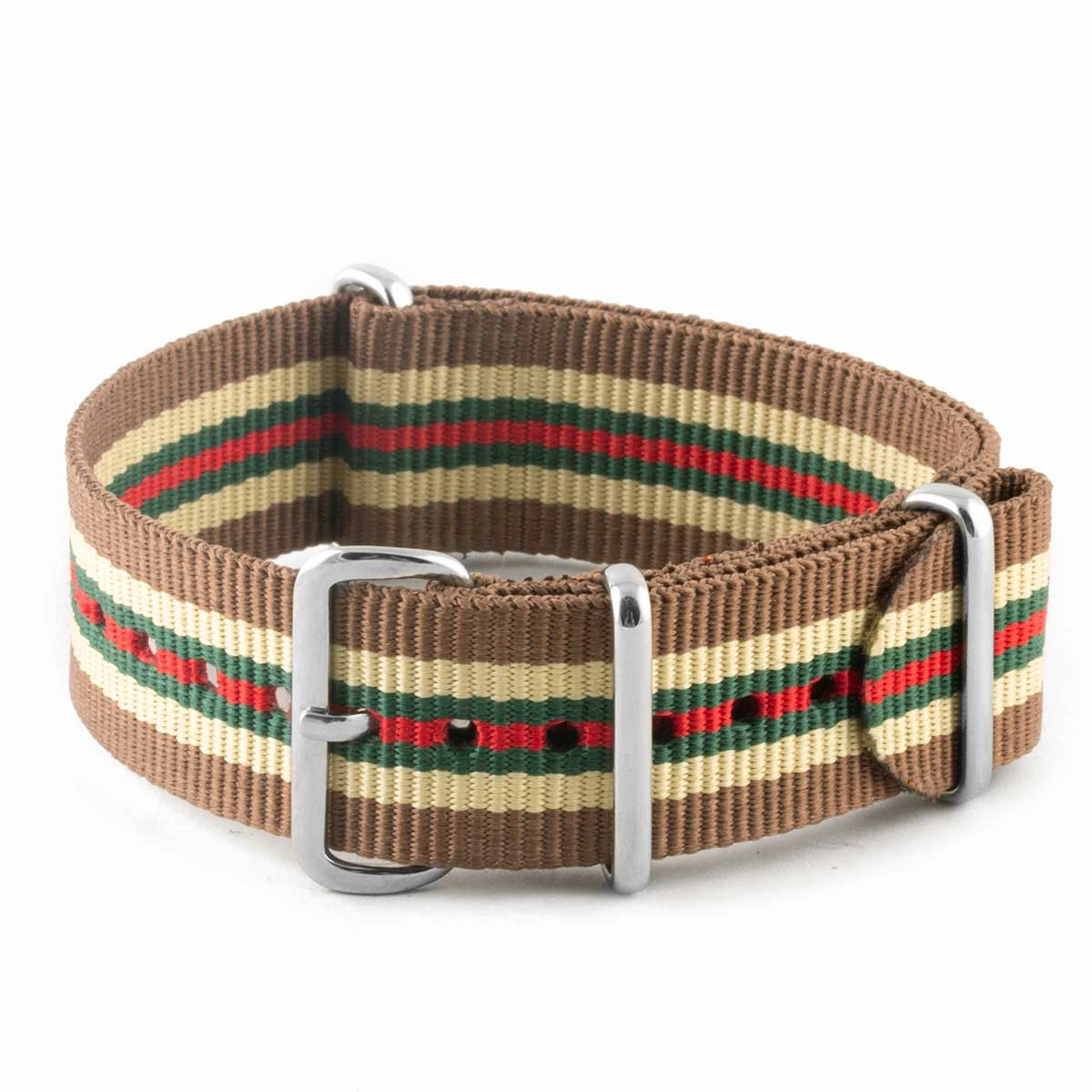 Nylon / fabric nato strap - 3/4 colors stripes (black, brown, blue, red, white, orange, kaki, beige)