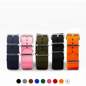 Nylon / fabric nato strap - Plain color (black, brown, grey, blue, red, white, orange, kaki, pink...)