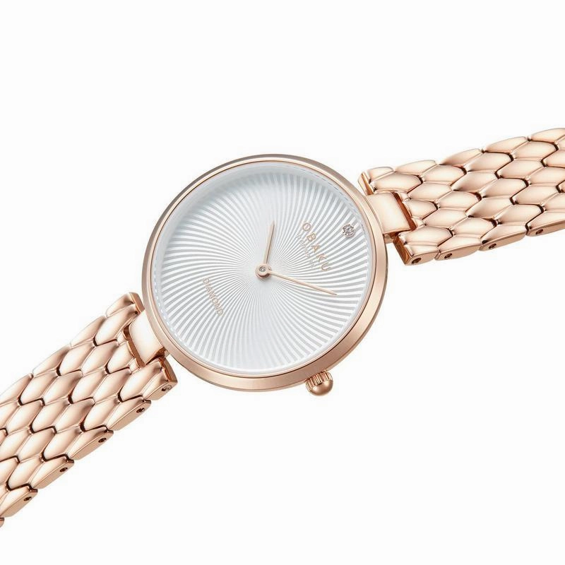 Obaku Smykke Fushsia  - White Dial Rose Gold Ladies Watch V297LXVISV