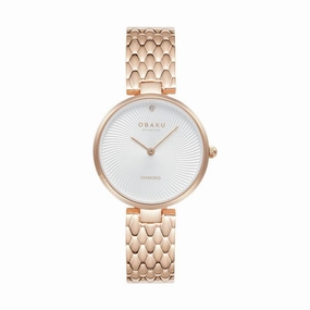 Obaku Smykke Fushsia  - White Dial Rose Gold Ladies Watch V297LXVISV