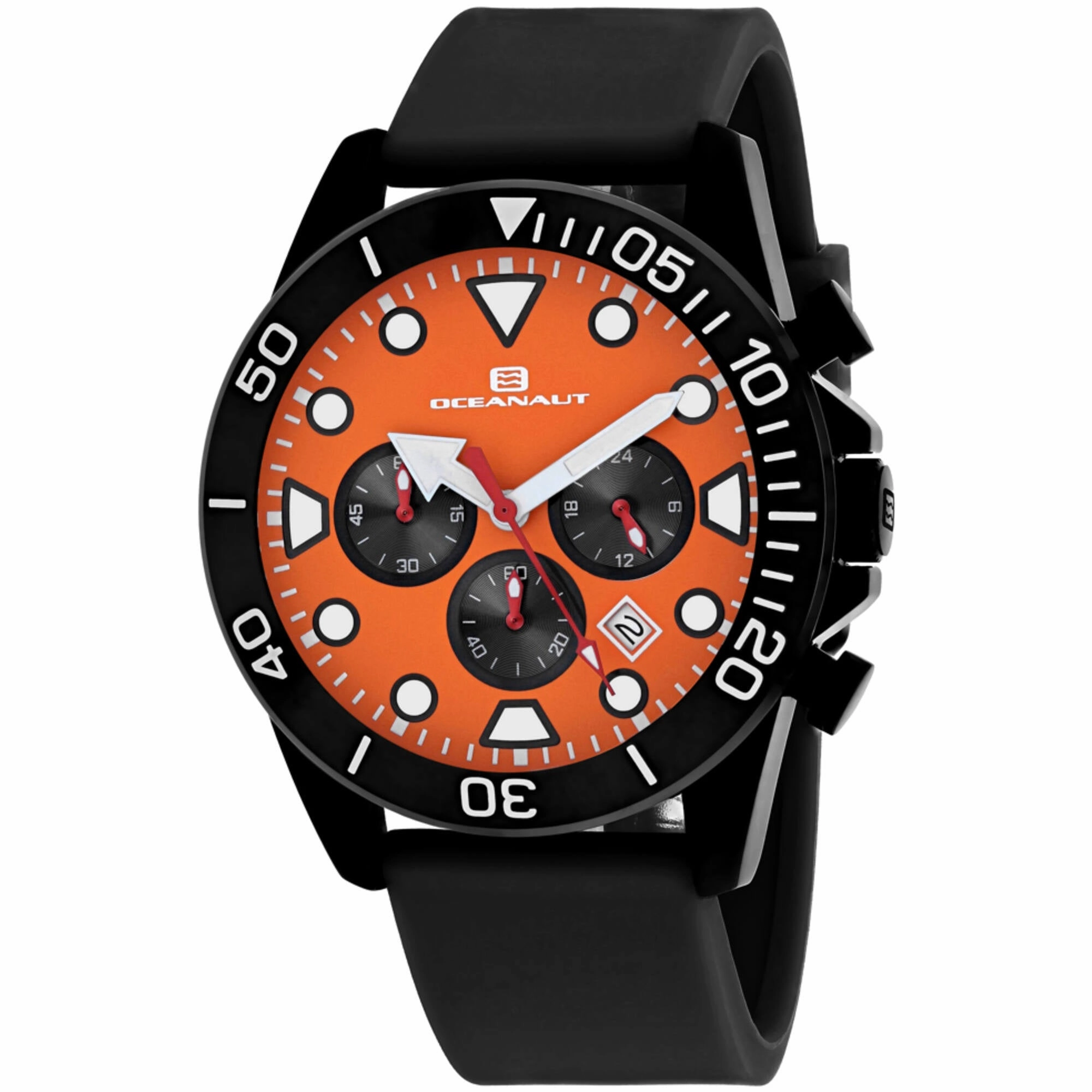 Oceanaut Men's Watch - Naval Quartz Black Case Orange Dial Rubber Strap | OC1312